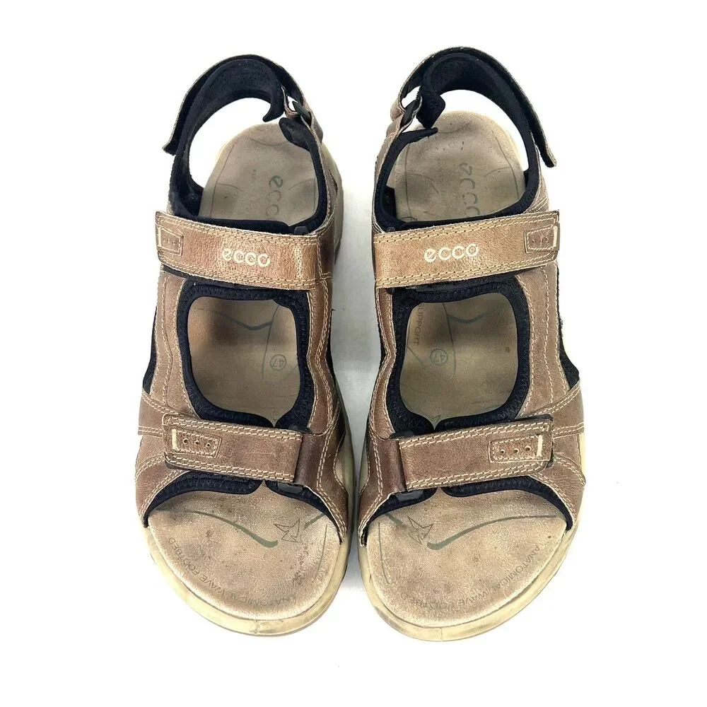 Ecco Yucatan Men's Size 47 13-13.5 Brown Leather Strappy Hiking Outdoor Sandals